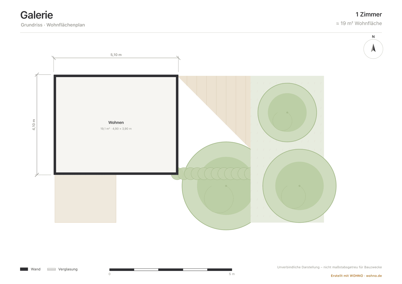 Präsentationsplan einer Wohnung mit Balkon aus dem WOHNO Grundriss-Studio